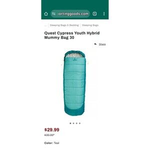 Quest Cypress Youth Hybrid Mummy Bag 30 without sack